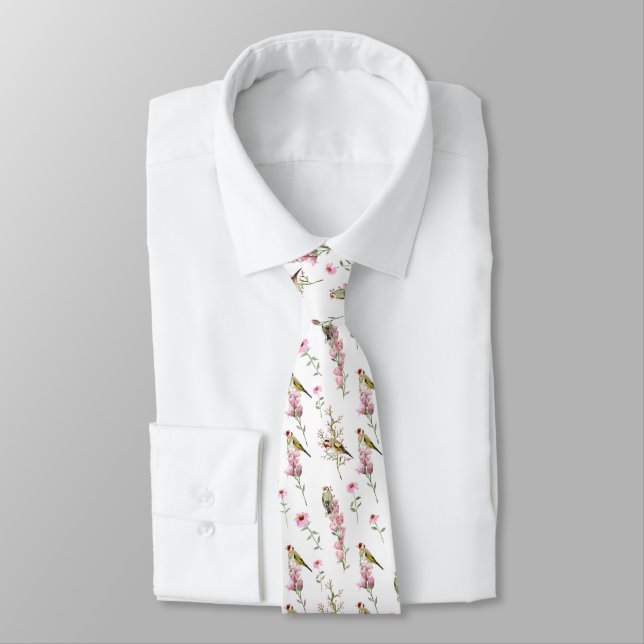 Fåglar och vackra vilda blommor slips (Bunden)