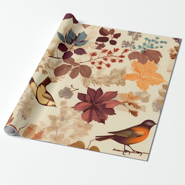 Fåglar och växt presentpapper (Utrullad)