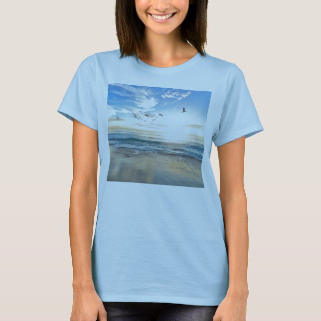 fåglar över stranden t shirt (Framsida)