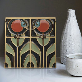 Fåglar på blommor Art Deco Nouveau Wall Decor Kakelplatta