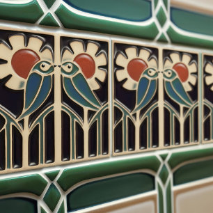 Fåglar på blommor Art Deco Nouveau Wall Decor Kakelplatta