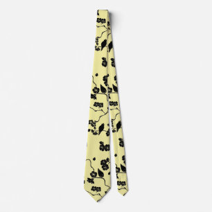 Fåglar på Cherry Blommars Black på Lemon Gult Slips