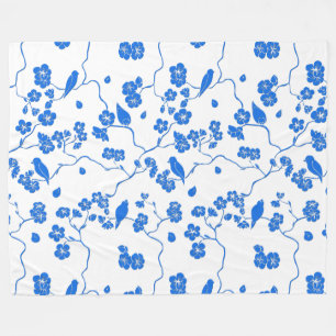 Fåglar på Cherry Blommars Blue Print Fleecefilt
