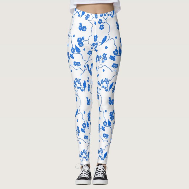 Fåglar på Cherry Blommars Blue Print Leggings (Framsida)