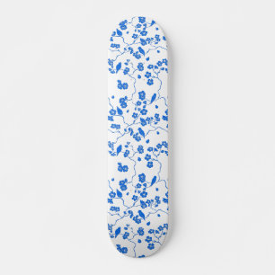 Fåglar på Cherry Blommars Blue Print Mini Skateboard Bräda 18,5 Cm
