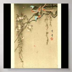 Fåglar på Cherry Träd av Seitei Watanabe 1851-1918 Poster