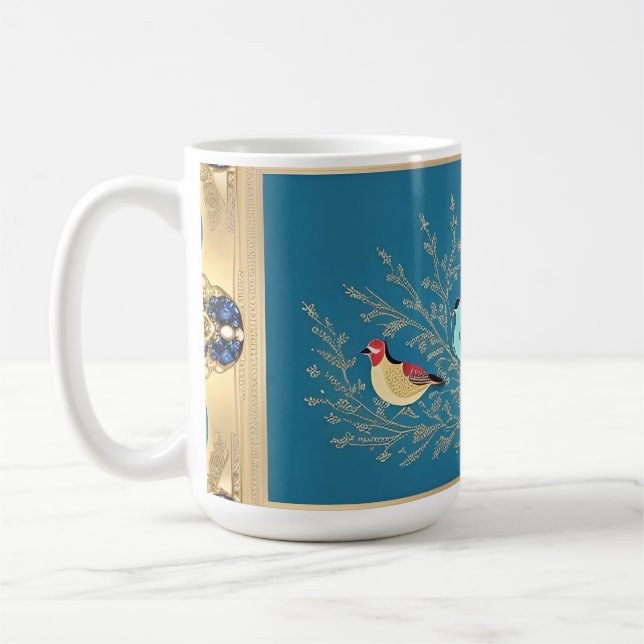 Fåglar på elegant blomsterbakgrund kaffemugg (Vänster)