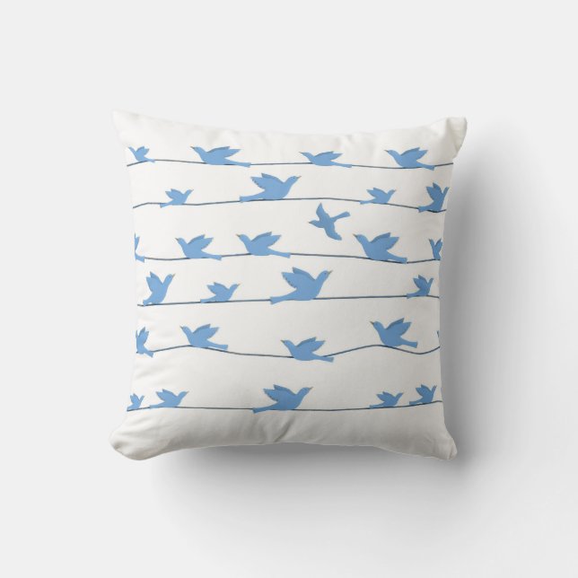 Fåglar på en binda, Silhouette i blått Kudde (Framsida)