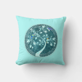 Fåglar på en Gren Aqua Blue Reversible Kudde