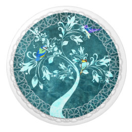 Fåglar på en Gren Blue Land Ceramic Drant Knopp