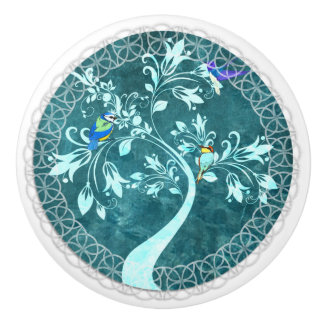 Fåglar på en Gren Blue Land Ceramic Drant Knopp