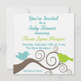 Fåglar på en gren i blått & limefrukt inbjudningar