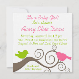 Fåglar på en gren i limefrukt & rosor inbjudningar