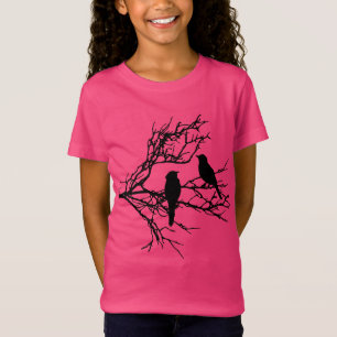 Fåglar på en gren, svart Silhouette T-shirt