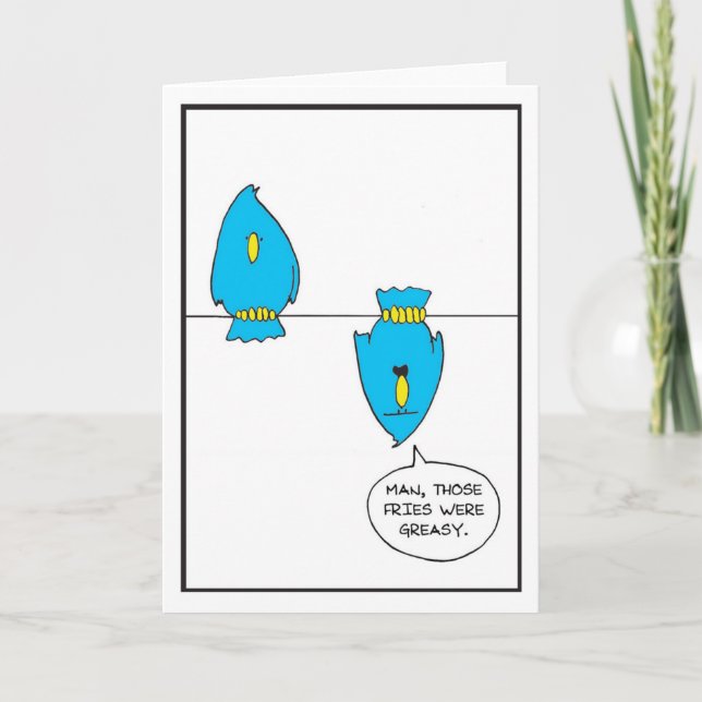 Fåglar på en tråd - halvbakade Tecknader Tack Kort (Framsida)