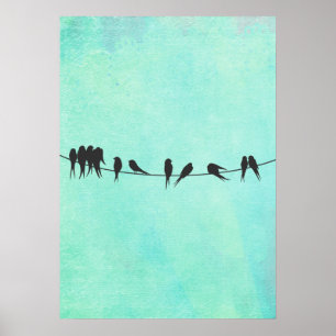 Fåglar på en Wire-teckning Poster