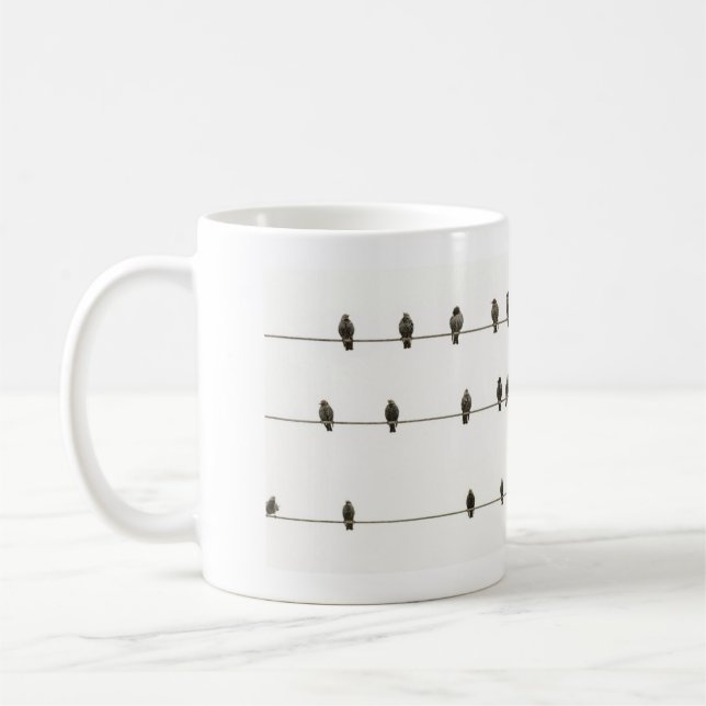 Fåglar på ett svartvitt och vitt foto kaffemugg (Vänster)