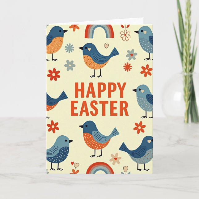 Fåglar på festlig vårkort kort (Framsida)