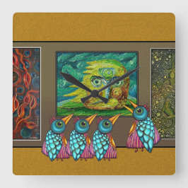 Fåglar på galleriet fyrkantig klocka