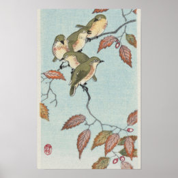 Fåglar på Gren av Ohara Koson Poster