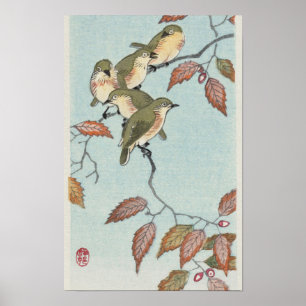Fåglar på Gren av Ohara Koson Poster