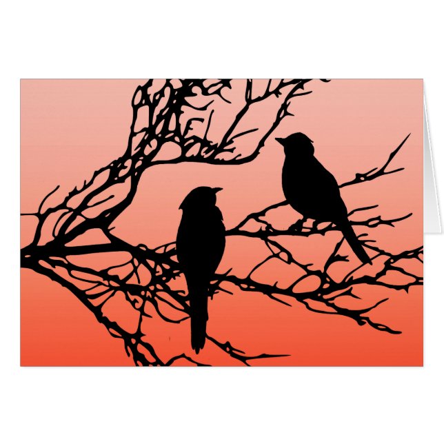 Fåglar på Gren, Black Against Sunset Orange OBS Kort (Framsidan Horizontal)