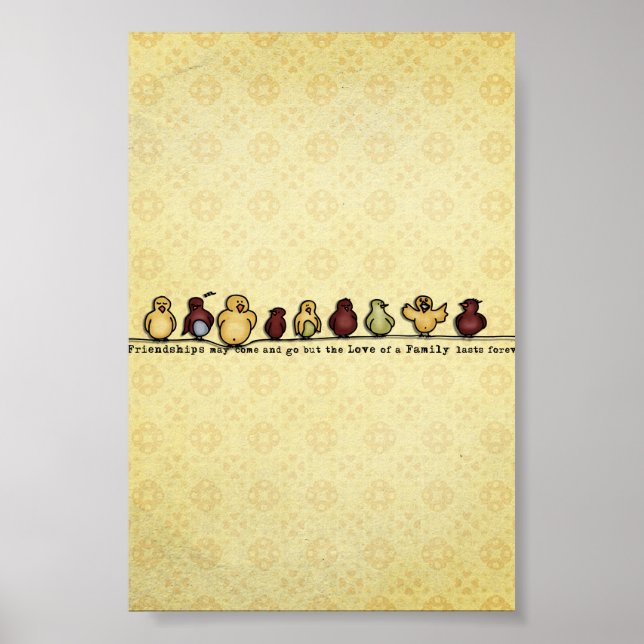Fåglar på gultens bakgrundsfamiljefält poster (Framsidan)