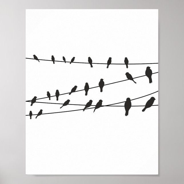 Fåglar på svart, svart, vit Poster konsthår (Framsidan)