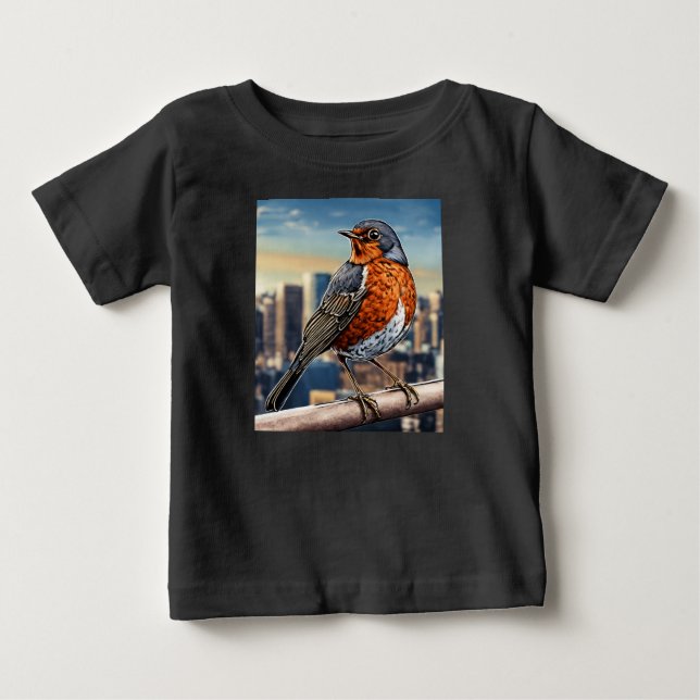 Fåglar på tråden – Tecknad flock T-shirt (Framsida)