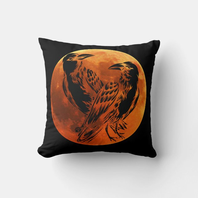 Fåglar - reversibel Throw Pil i Måne och Black Rav Kudde (Framsida)