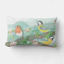 Fåglar sjunger på en blommande träd gren lumbarkudde