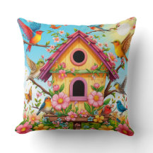 Fåglar som beter sig runt ett fågelhus