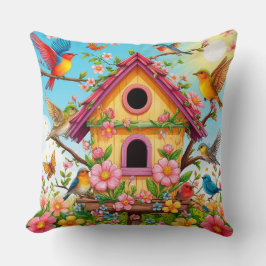 Fåglar som beter sig runt ett fågelhus kudde