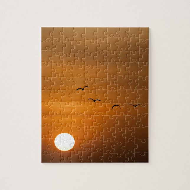 Fåglar som flyger i solnedgång pussel (Vertikal)