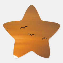 Fåglar som flyger i solnedgång stjärnformat klistermärke