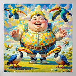 Fåglar som flyger runt en lycklig man poster