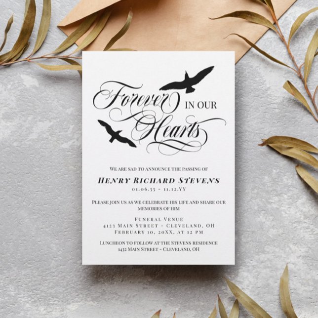 Fåglar som föder i våra hjärtan - fotobegravning inbjudningar (Skapare uppladdad)