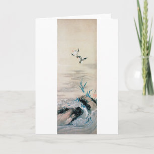 Fåglar som kämpar i Mountain Stream, Hokusai Kort