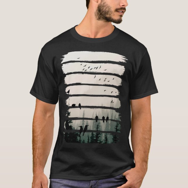 Fåglar som tittar på fåglar vid solnedgången t shirt (Framsida)