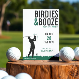 Fåglar & Sprit Vuxen Golf Födelsedagsfest Inbjudningar
