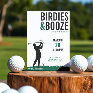 Fåglar & Sprit Vuxen Golf Födelsedagsfest Inbjudningar