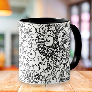Fåglar Svart och Vitt Handritad Modern Konst Mugg