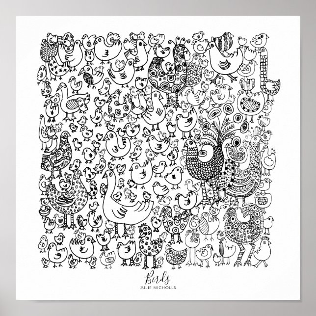 Fåglar Svart och Vitt Illustration Poster (Framsidan)