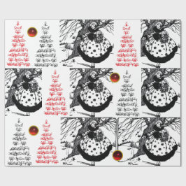 FÅGLAR, svartvita röda TRÄD- och JRISTMAS DAM Presentpapper