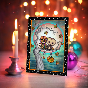 Fåglar till en Feather Halloween Uggla och Girl Kort