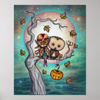 Fåglar till en Fjädercute Girl in Mask and Uggla Poster