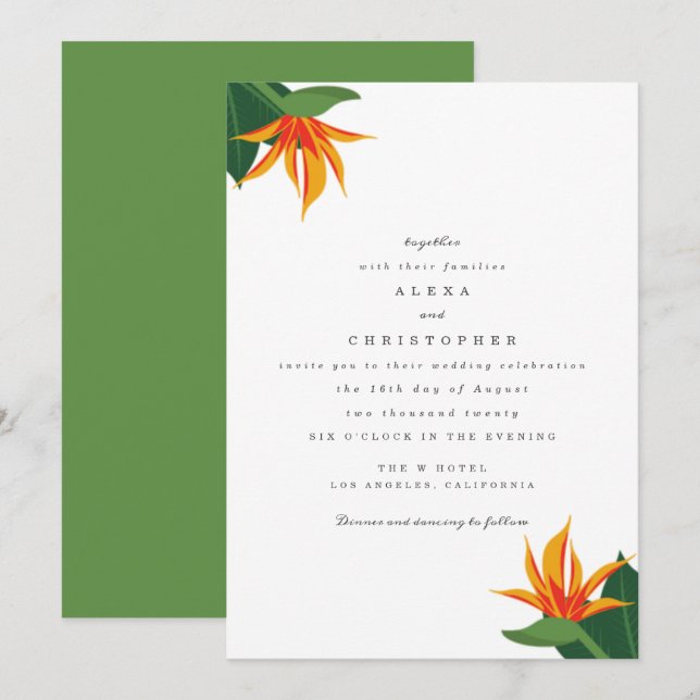 Fåglar till Paradise Tropical Beach Wedding Inbjud Inbjudningar (Fram/baksida)