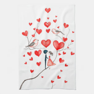 Fåglar till Valentindagen Kökshandduk
