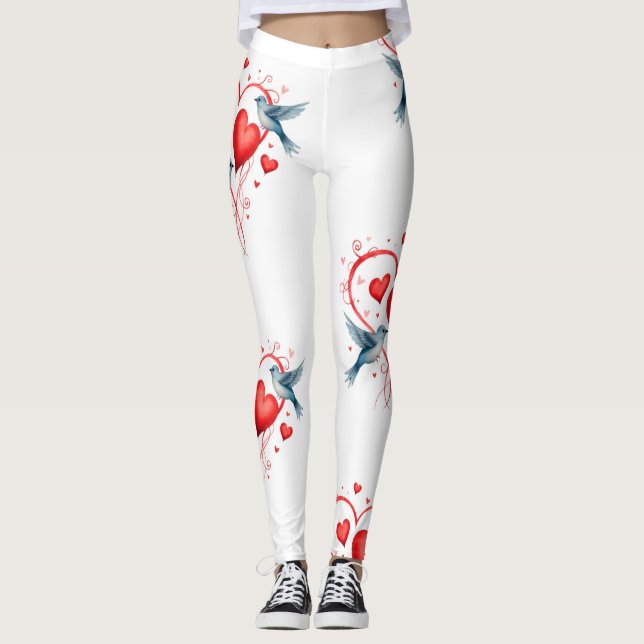 Fåglar till Valentindagen Leggings (Framsida)