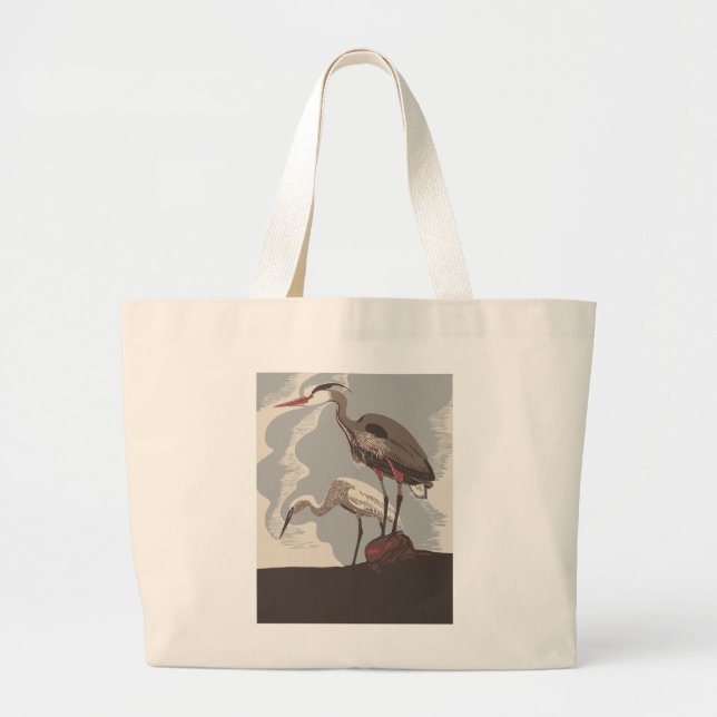 Fåglar tillsammans, Herons Large Tote Bag Jumbo Tygkasse (Framsidan)